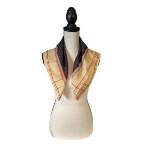 Vintage Eileen Wood Womens Square Scarf Beige Black Red Plaid Preppy